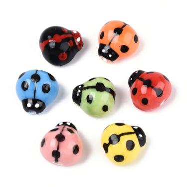 Imagem de Stiesy 23 contas de porcelana joaninha fio família rosa contas de cerâmica cores mistas pintadas à mão berloques de insetos para joias faça você mesmo, pulseira da sorte para fazer presente