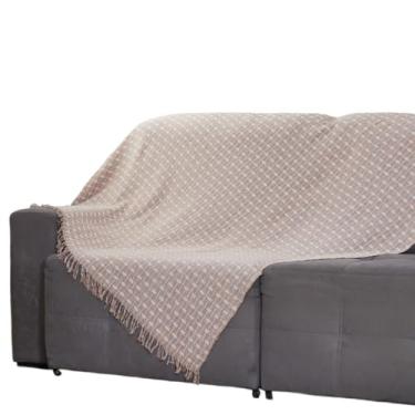 Imagem de Manta Para Sofá King Gigante 3,00 x 1,80 100% Algodão Protetor Decoração(King Pont. Bege e Branco)