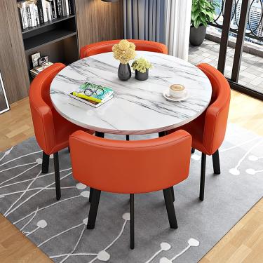 Imagem de Mesa De Jantar Redonda Para 4 Com Cadeiras Mesa De Mármore E Mesa De Cadeiras Quatro Cadeiras Mesa De Recepção De Escritório E Conjunto De Cadeir, Orange 2-circle-cortex, One Size