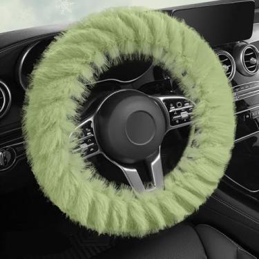 Imagem de Capas de volante macias de pele de lã de inverno capa fofa quente antiderrapante decoração automotiva para mulheres acessórios de carro (verde)