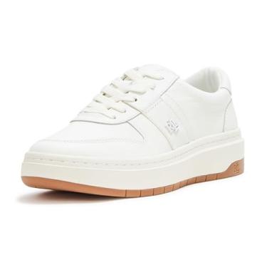 Imagem de Lauren Ralph Lauren Tênis feminino de couro Harlie, Branca de Neve, 38