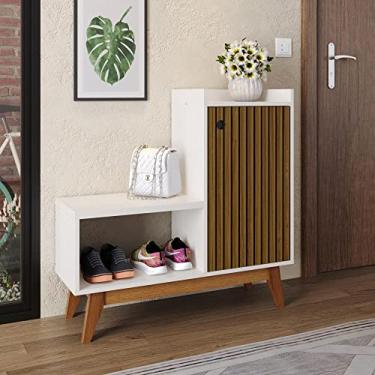 Imagem de Genérico, Sapateira de Madeira Hall de Entrada Closet Banquinho Organizador Sapatos 1 Porta Retrô Shoes - Off White/Ripado