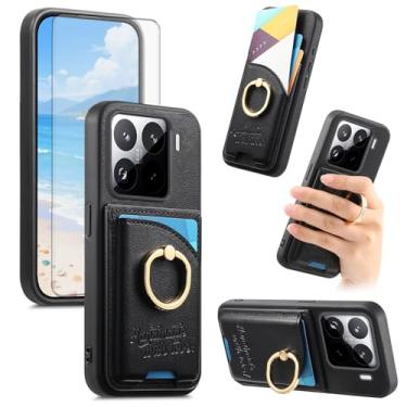 Imagem de Asuwish Capa de celular para Xiaomi 15 Pro capa carteira com protetor de tela de vidro temperado e suporte de cartão de crédito de couro PU acessórios para celular Mi 15Pro 5G feminino masculino preto