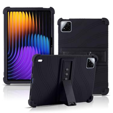 Imagem de Capa para Xiaomi Pad 7/Xiaomi Pad 7 Pro [Novo 2024] 11,2 polegadas, capa de proteção para tablet NOUKAJU com suporte ajustável, silicone macio, capa de proteção de silicone para Xiaomi Pad 7 (preto)