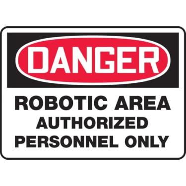 Imagem de Placa de Perigo OSHA Somente Pessoal Autorizado Área Robótica, Plástico 25,4 cm x 35,5 cm, Feito nos EUA - AccuformNMC, MEQM121VP