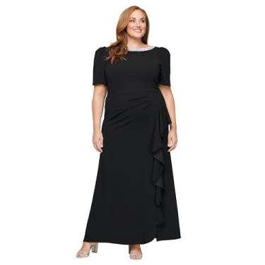 Imagem de Alex Evenings Vestido feminino longo adornado com decote no cotovelo, mãe da noiva, vestido formal (tamanho grande), Preto, 25 Plus Size
