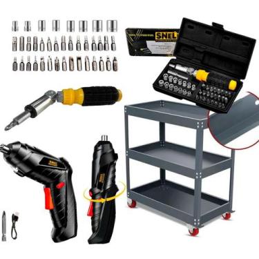 Imagem de Kit Carrinho Organizador Ferramentas Maleta 41 pçs Parafusadeira 5v - 