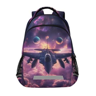 Imagem de Mochila WEVIBOFU Purple Fighter Jet Sky Cloud para crianças de 6 a 12 anos