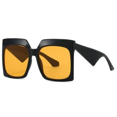 Imagem de Óculos de sol femininos da moda, óculos de sol UV400, retrô, grande, masculino, lente degradê, casual, tamanho grande (preto, amarelo)