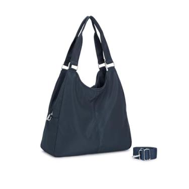 Imagem de Bolsa Nylon Feminina para Faculdade, Trabalho, Academia e Uso Diário - Bolsa Universitária Lateral de Ombro Impermeável Dia a Dia Casual (Azul, Grande)
