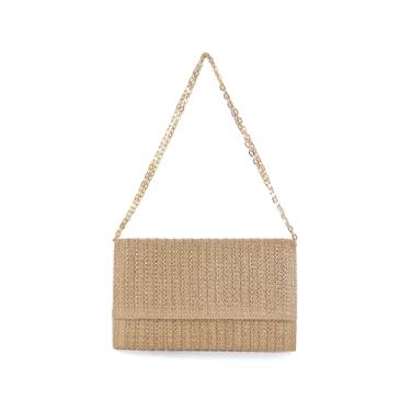 Imagem de SO Bolsa tiracolo de palha feminina de tecelagem de ombro feita à mão bolsa de praia, Damasco, Large