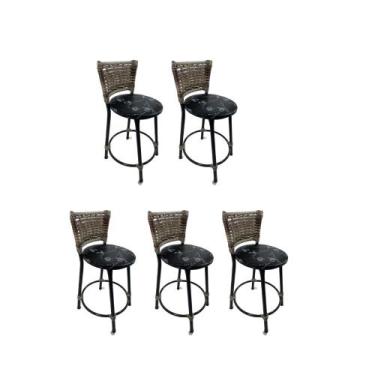 Imagem de Kit 5 banqueta baixa junco cozinha gourmet bancada americana - FortMix