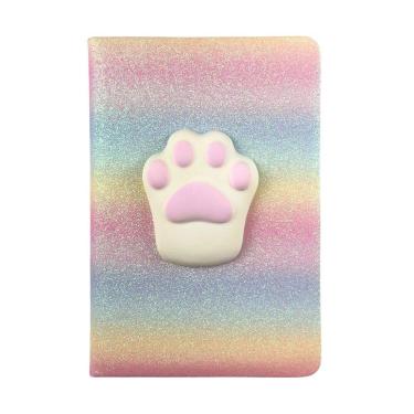 Imagem de Caderno Brochura (PEQUENO) Glitter Patinha Fofa Texturizado Folhas Pautadas