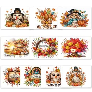 Imagem de MaiYiYi 10 peças de raspadinhas surpresa com pintura de diamante de feliz ação de graças, arte de diamante de peru de ação de graças, cartões da sorte, artes para adultos, amigos e familiares