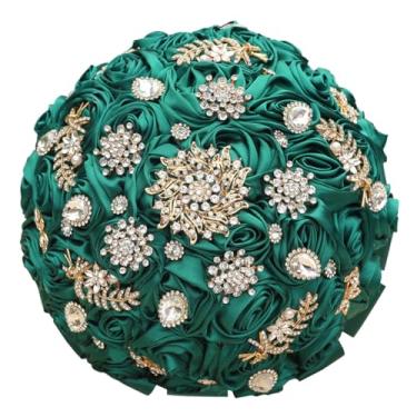 Imagem de Mhojpik Buquê de flores de casamento feito à mão com buquê redondo de rosas de cetim artificial para noiva, dama de honra, casamento, quinze anos