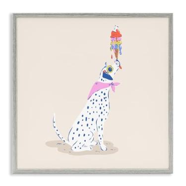 Imagem de Stupell Industries Design de arte giclée emoldurado cinza dálmata e sorvete pingando por Krissy Mast, 61 x 61 cm