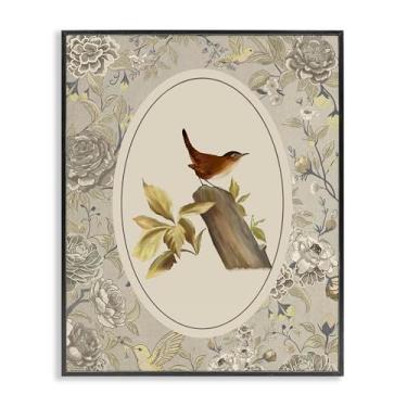 Imagem de Stupell Industries Pássaro empoleirado e toile design de arte giclée emoldurado preto por Radhika Modi, 20 x 16
