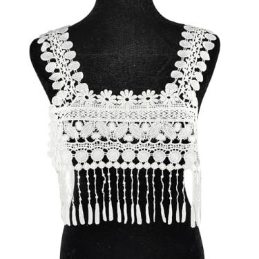 Imagem de YOOGCORETT 1 peça de apliques de renda bordada com apliques de flores para casamento, vestido de noiva, roupas, costura, bricolage, decorações de renda, branco, 43 x 40 cm