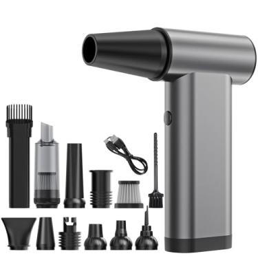 Imagem de Espanador de ar comprimido 180.000 RPM, motor sem escova de alumínio 3 em 1, soprador de ar sem fio ajustável de 3 marchas, ventilador de jato turbo com luz, aspirador de pó portátil para PC/teclado