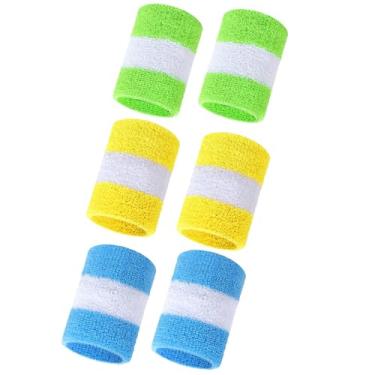 Imagem de TOOPONE 3 pares de pulseiras esportivas coloridas, pulseiras de algodão para homens e mulheres, boas para tênis, basquete, corrida, academia, malhar (azul, amarelo, verde)