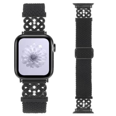 Imagem de Pulseira trançada elástica para Apple Watch séries 10/9/8/7/6/5/4/3/2 de 38 mm, 40 mm, 40 mm, 41 mm, 44 mm, 46 mm, 49 mm, ultra (preta/preta, 38 mm/40 mm/41 mm/42 mm (série 10))