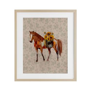 Imagem de Stupell Industries Cavalo Cottage com estampa emoldurada de bétula floral design sob vidro por Yen, 40,6 x 33,5 cm