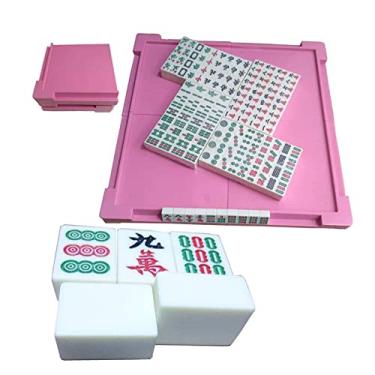 Imagem de ZZTWER Mahjong Tiles Conjunto de Mini Mahjong Portátil 27 mm Mah Jongg Viagem Mini Mahjong Jogo de Festa Jogo Tradicional com Mini Mesa para Entretenimento Doméstico Mahjong Chinês
