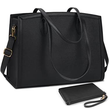 Imagem de Bolsa para laptop feminina 15,6 polegadas Laptop Tote Bags Impermeável Computador Professor Trabalho Maleta Grande Capacidade Bolsa de couro Escritório Negócios Bolsa de ombro 2 peças Conjunto Padrão Cruzado