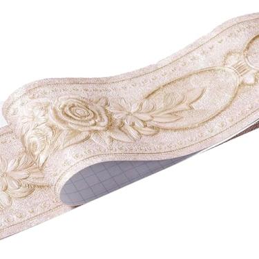 Imagem de TsoLay Adesivos de parede de borda de papel de parede de 5 m / 16,4 pés relevo azulejo rústico bordas de papel de parede vintage descascar e colar cozinha banheiro azulejos adesivo