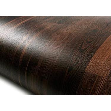 Imagem de ROSEROSA Descasque e cole papel de parede autoadesivo de madeira sintética de PVC cobrindo forro de prateleira de bancada em fatias de madeira (PF686: 60 cm x 2 m) marrom escuro