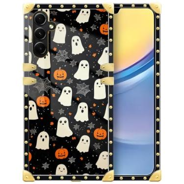 Imagem de DAIZAG Capa compatível com Samsung Galaxy A15, abóboras assustadoras fofas de Halloween, decoração dourada, capa protetora de TPU macio, antiarranhões para Samsung Galaxy A15