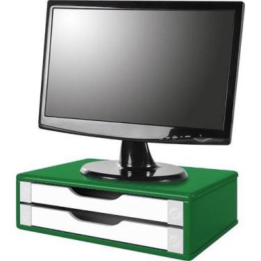 Imagem de Suporte para Monitor de Mesa em MDF Verde com 2 Gavetas Brancas Souza 