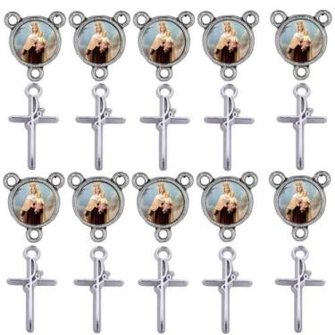 Imagem de 10 Entremeio + 10 Cruxifixo Fe Nossa Senhora do Carmo - Tudo Em Metal 
