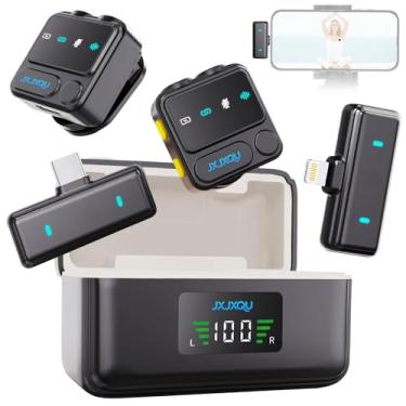 Imagem de Microfone de lapela sem fio para iPhone: microfone JXJXQU com redução de ruído inteligente, efeito de reverberação, vida útil da bateria 30H + - ideal para gravação de vídeo/podcast/streaming