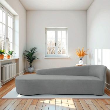 Imagem de Recamier Curvo Orgânico 180cm 3 Lugares Lado Esquerdo para Sala de Estar Bouclé Paris Cinza