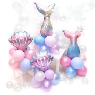 Imagem de Balões Kit Festa Metal Verão Praia, Balão Metalizado Concha e Cauda de Peixe Balões de Aniversário e Arco Para Decoração de Festa (102PCS)