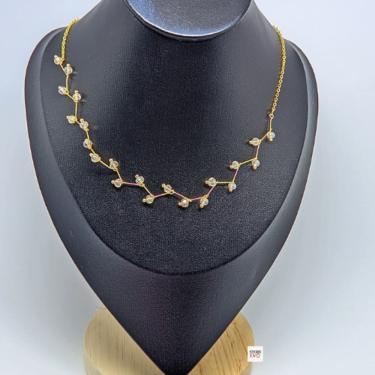 Imagem de Colar Choker zig zag Feminina com Pedras Zircônias cascalhos cristais Preta Dourado Folheado Ouro Casamento Festa