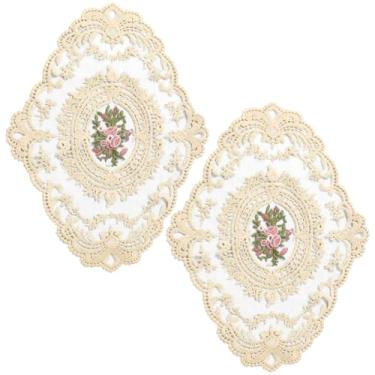 Imagem de CREATCABIN 2 peças de jogo americano de crochê bordado estilo francês colocação de renda vintage tapete de crochê rendado doily copo tapete retrô de algodão padrão buquê vaso de café oco para mesa