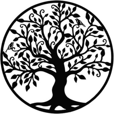 Imagem de Arte De Parede De Metal Árvore Da Vida Redonda, Decoração De Parede De Arte De Árvore Negra, Grande Pendurado De Parede De Metal Para Escritório, Quarto, Cozinha, Decoraç, 60 * 60cm