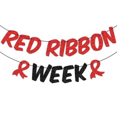 Imagem de Faixa de fita vermelha, decoração de quadro de avisos da semana com fita vermelha, faixa livre de drogas, decorações de conscientização sobre recuperação de drogas