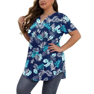 Imagem de Blusa túnica feminina SHIJIALI, tamanho grande, manga curta, palmeira 