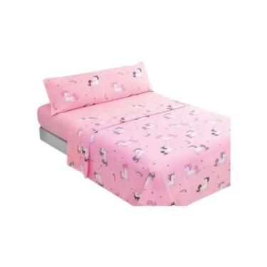 Imagem de Conjunto de lençóis Pink Unicorn 1,5 quadrado 100% poliéster - Lightbe
