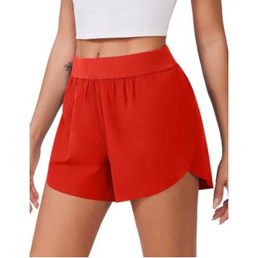 Imagem de Shorts de corrida PINSPARK de cintura alta para mulheres True Red XS