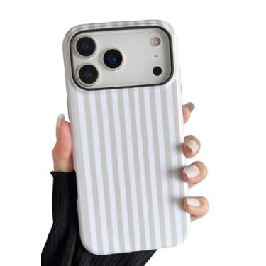 Imagem de Longlayss Capa de telefone compatível com iPhone 17 Pro Max, linda estética listrada para mulheres, meninas, à prova de choque, fina, TPU e capa protetora de policarbonato rígido (branco antigo)