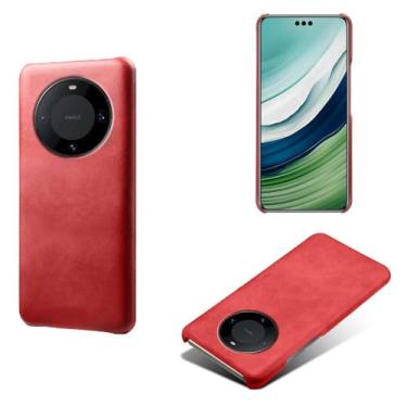 Imagem de Capa para Huawei Mate 60 PRO,Proteção contra quedas,Casca de volta de cor sólida simples,Design de couro de imitação de plástico-Red