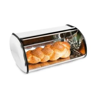 Imagem de Porta Pão em Aço Inox, Tampa Deslizante, 33 x 15 x 23 cm, Prateado, Capacidade 8 Litros