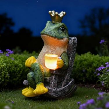 Imagem de Bolanggu Estatueta de jardim em miniatura de sapo solar, decoração ao ar livre com luzes LED para pátio, varanda, quintal, gramado, inauguração de casa, jardim, presente para esposa e amigos da