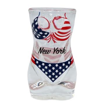 Imagem de Biquíni de corpo inteiro com bandeira dos EUA de Nova York, copo de shot 3D