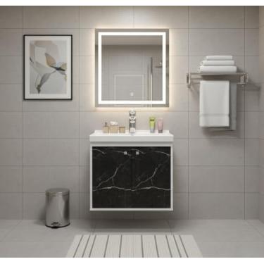 Imagem de Gabinete Armário para Banheiro 50cm MDF com Cuba - Bergamo (Preto)