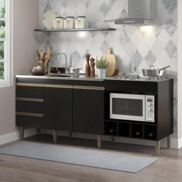 Imagem de Balcão Pia Multiuso MDP 182,5x81,5x52cm Branco 2035 - Due Lare, Preto